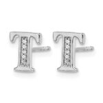 14k White Gold Diamond Initial T Post Earrings - Image 2