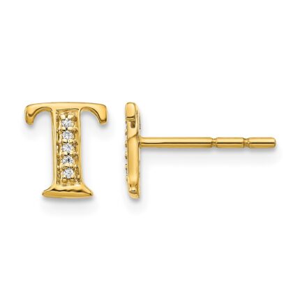 14k Diamond Initial T Post Earrings