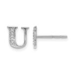 14k White Gold Diamond Initial U Post Earrings