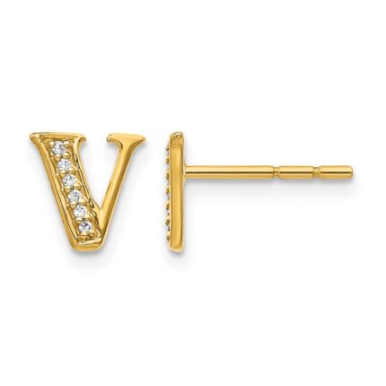 14k Diamond Initial V Post Earrings