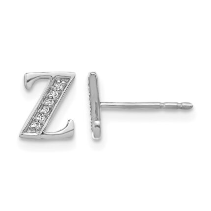 14k White Gold Diamond Initial Z Post Earrings