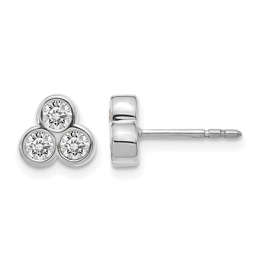 EM4179-050-WA.jpg 14k White Gold 1/2 carat Diamond 3-stone Bezel Post Earrings - Image 1