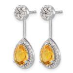 14k White Gold Diamond/Pear Citrine Front/Back Earrings - Image 2