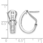 14k White Gold Baguette Diamond Omega Back Hoop Earrings - Image 4