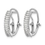 14k White Gold Baguette Diamond Omega Back Hoop Earrings - Image 2