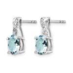 14K White Gold 7x5 Oval March/Aquamarine and Diamond Earrings - Image 2