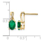 14k 7x5 Oval May/Lab Created Emerald and Diamond Post Earrings - Image 4