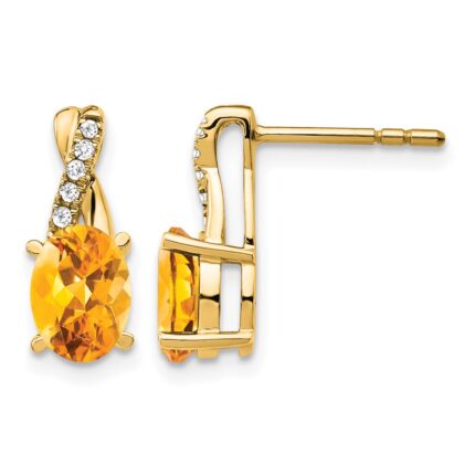 14k 7x5 Oval November/Citrine and Diamond Post Earrings