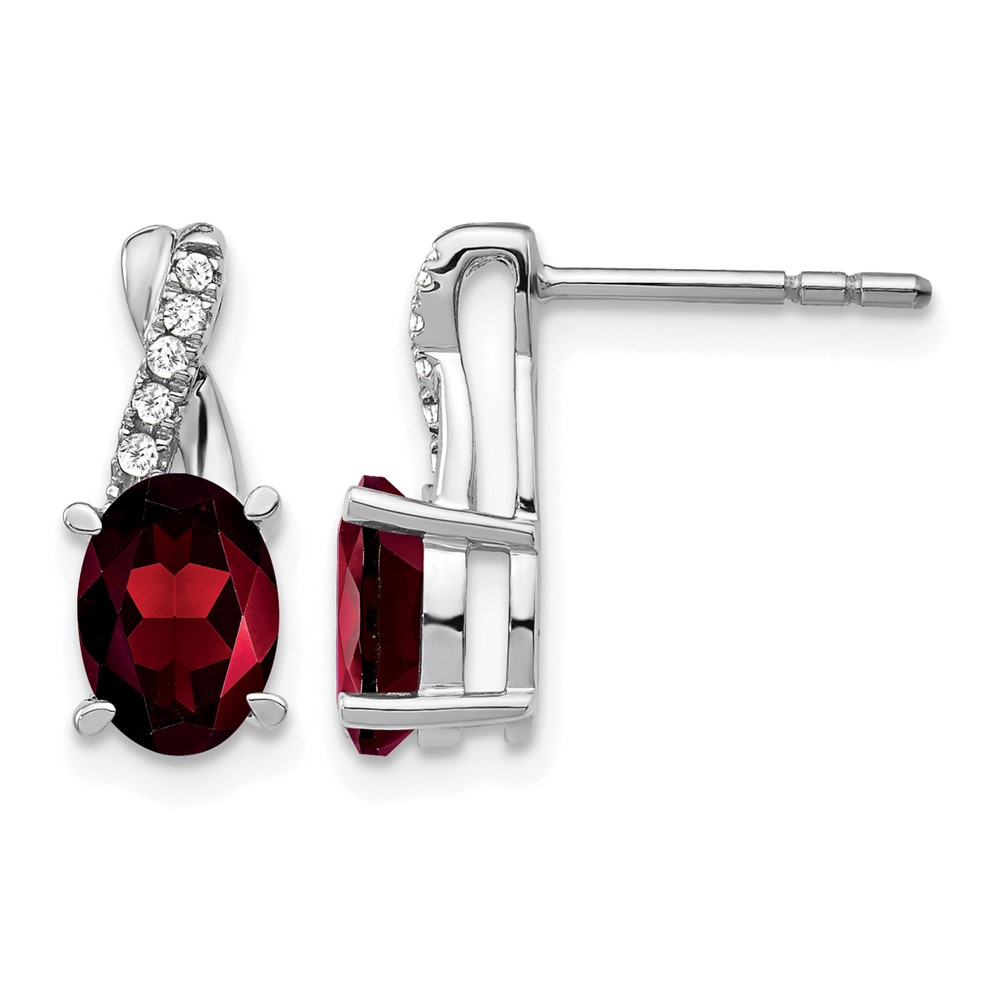 EM4235-GA-006-WA.jpg 14k White Gold 7x5 Oval January/Garnet and Diamond Earrings - Image 1