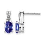 14k White Gold 7x5mm Oval Tanzanite and Diamond Post Earrings
