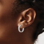 14k White Gold Diamond In/Out Hinged Hoop Earrings - Image 3