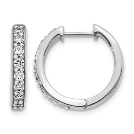14k White Gold Diamond Hinged Hoop Earrings