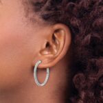 14k White Gold Diamond Hinged Hoop Earrings - Image 3