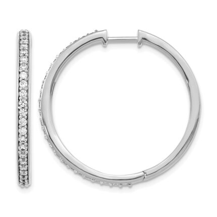 14k White Gold Diamond Hinged Hoop Earrings