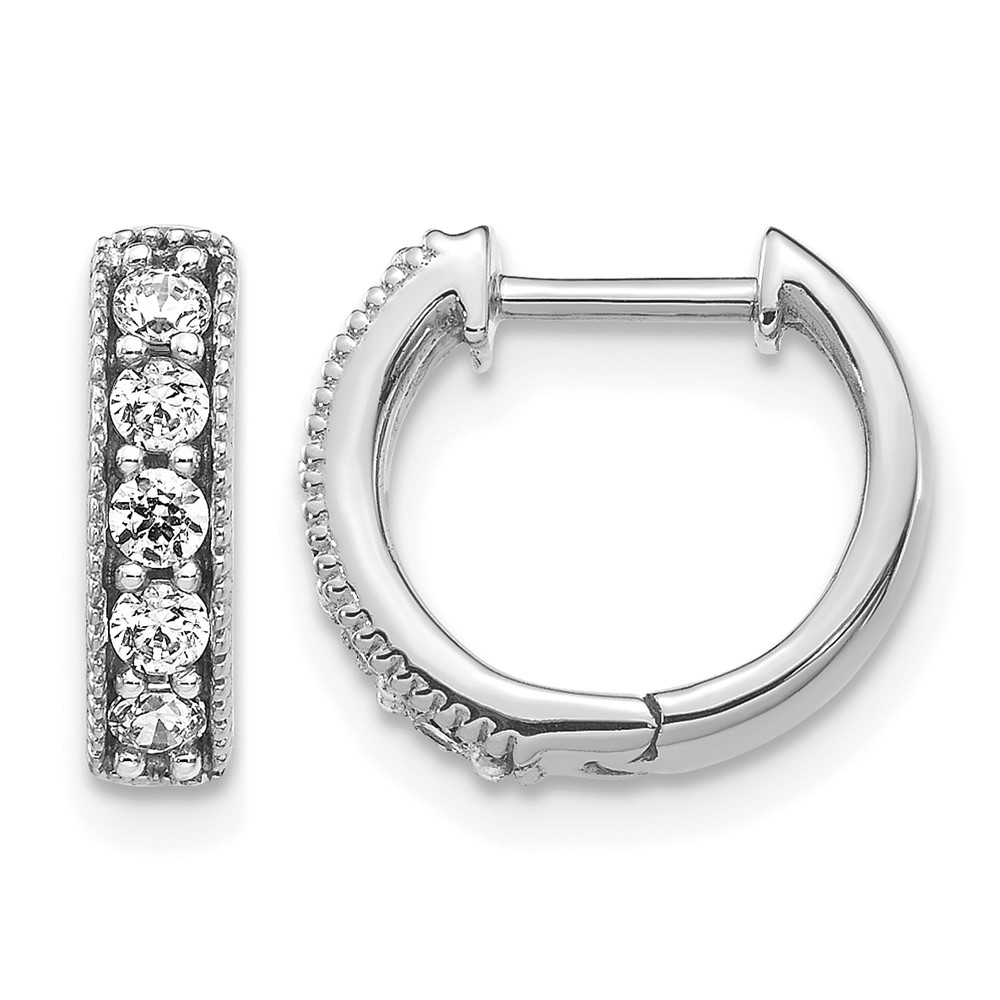 EM4269-033-1WA.jpg 10k White Gold Diamond Milgrain Hinged Hoop Earrings - Image 1