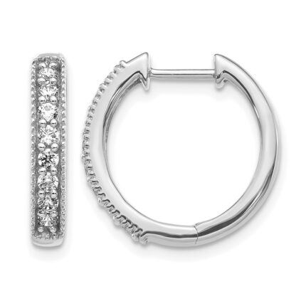 10k White Gold Diamond Milgrain Hinged Hoop Earrings