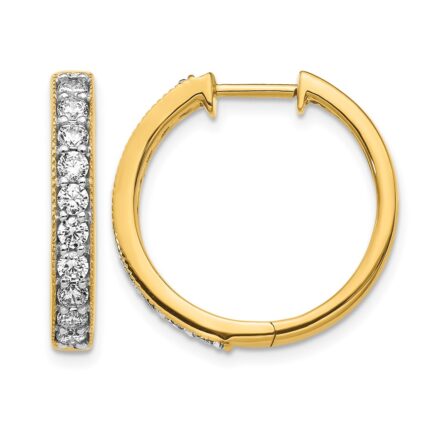 14k Yellow Gold Diamond Milgrain Hinged Hoop Earrings