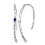 14k White Gold Curved Diamond and 2mm Princess Sapphire Wire Earrings
