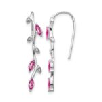 14k White Gold Diamond and Marquise Pink Sapphire Leaves Drop Wire Earrings