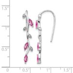 14k White Gold Diamond and Marquise Pink Sapphire Leaves Drop Wire Earrings - Image 4