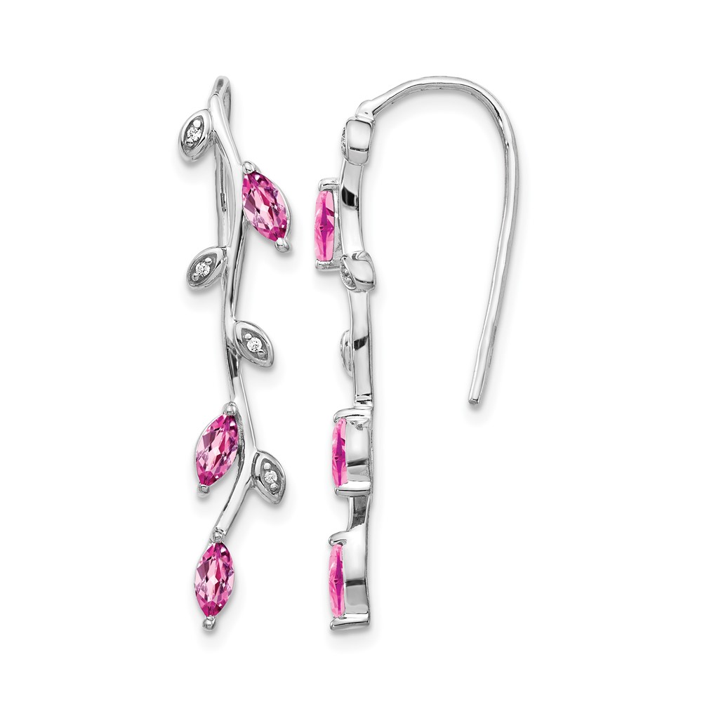 EM4315-PS-003-WA.jpg 14k White Gold Diamond and Marquise Pink Sapphire Leaves Drop Wire Earrings - Image 1