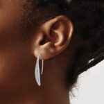14k White Gold Diamond and Aquamarine Leaf Drop Wire Earrings - Image 3