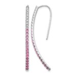 14k White Gold Ombre Pink Sapphire and Diamond Drop Wire Earrings
