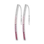 14k White Gold Ombre Pink Sapphire and Diamond Drop Wire Earrings - Image 2