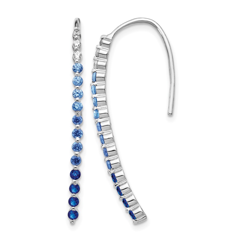 EM4318-SA-010-WA.jpg 14k White Gold Ombre Sapphire and Diamond Drop Wire Earrings - Image 1
