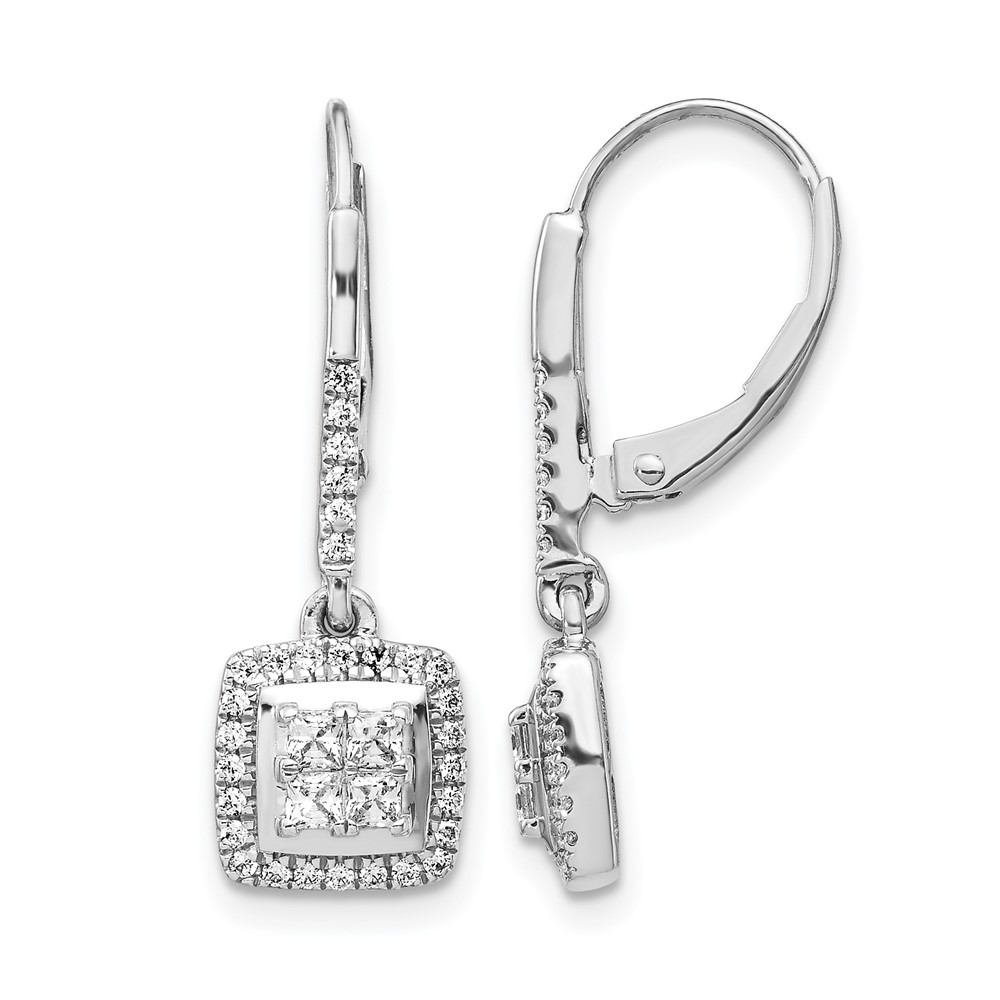 EM4372-050-WA.jpg 14k White Gold 1/2 carat Diamond Square Cluster Leverback Earrings - Image 1