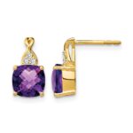 14k 7mm Cushion Checkerboard February/Amethyst and Diamond Post Earrings
