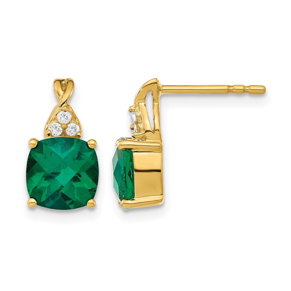 EM4393-CEM-006-1YA.jpg 10k Checkerboard Created Emerald and Diamond Earrings - Image 1