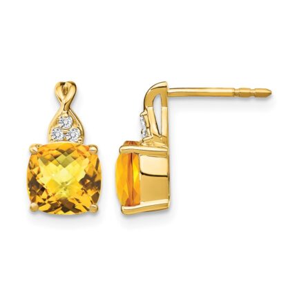 10k Checkerboard Citrine and Diamond Earrings