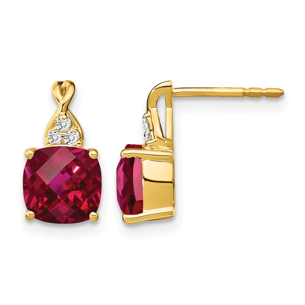 EM4393-CRU-006-1YA.jpg 10k Checkerboard Created Ruby and Diamond Earrings - Image 1