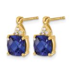 10k Checkerboard Created Sapphire and Diamond Earrings - Image 2