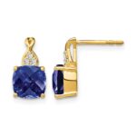 14k 7mm Cushion Checkerboard September/Lab Created Sapphire and Diamond Post Earrings