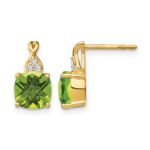 14k 7mm Cushion Checkerboard August/Peridot and Diamond Post Earrings