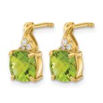 14k 7mm Cushion Checkerboard August/Peridot and Diamond Post Earrings - Image 2