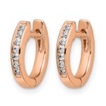 10k Rose Gold Polished Diamond Hinged Hoop Earrings - Image 2