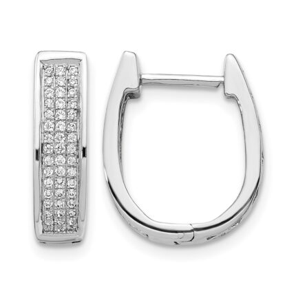 14k White Gold Diamond Medium Hinged Oval Hoop Earrings