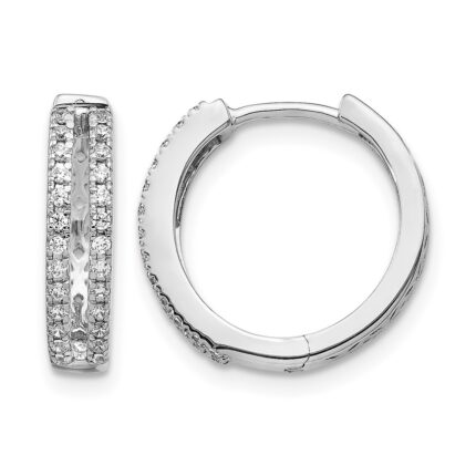 14k White Gold Diamond Hinged Round Hoop Earrings