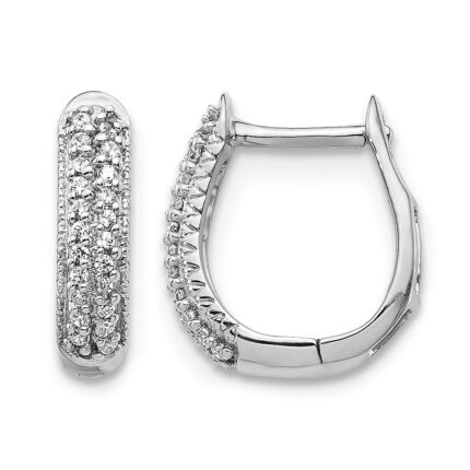 14k White Gold Polished Diamond Hinged Hoop Earrings
