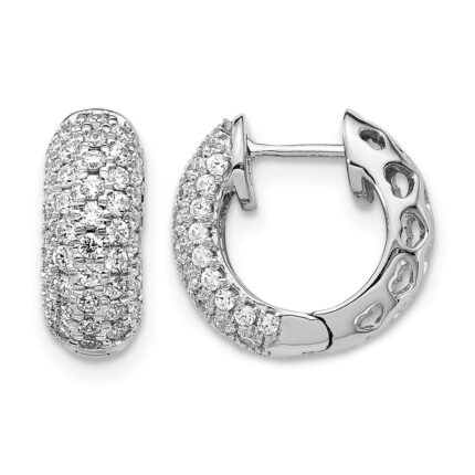 14k White Gold Diamond Hinged Hoop Earrings