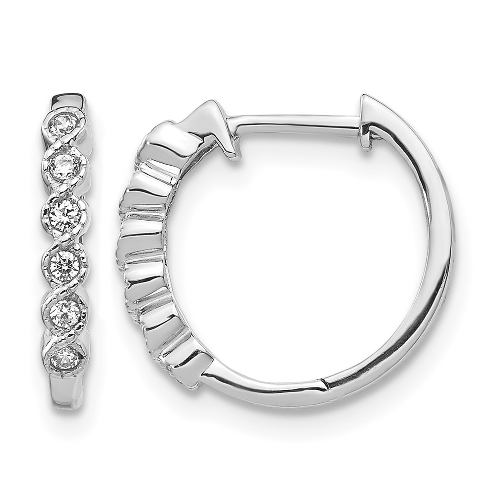 EM5396-013-WA-1.jpg 14k White Gold 1/8 carat Lab Grown Diamond VS/SI+ G+ Complete Hinged Hoop Earrings - Image 1