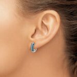 14k White Gold White and Blue Diamond Hinged Hoop Earrings - Image 3