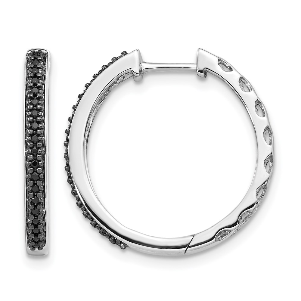 EM5400-BK-016-WA.jpg 14k White Gold Black Diamond 2mm Hinged Hoop Earrings - Image 1