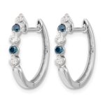 14k White Gold Blue/White Diamond Hinged Hoop Earrings - Image 2