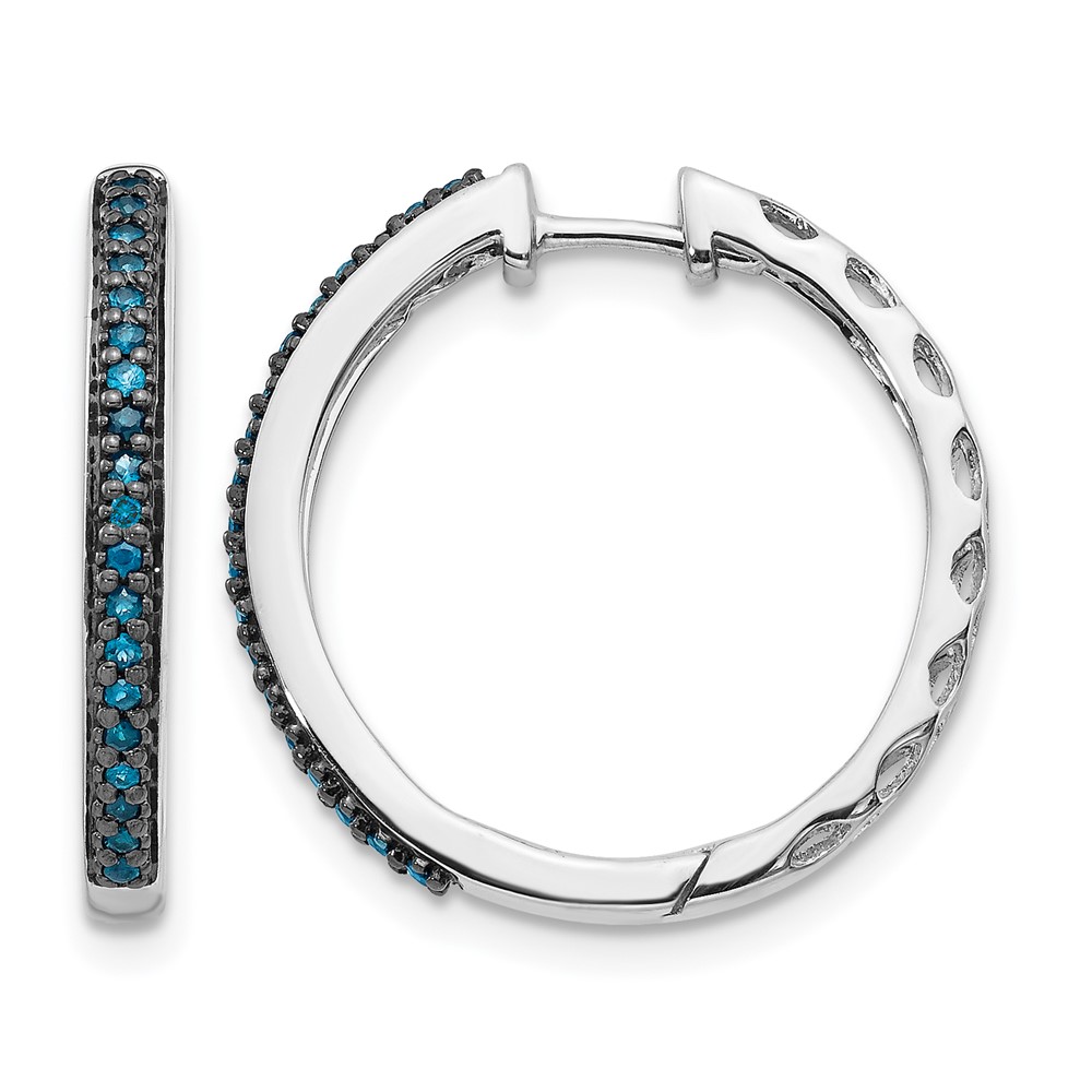 EM5405-BD-016-WA.jpg 14k White Gold Blue Diamond 2.2mm Hinged Hoops - Image 1