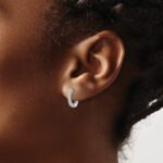 14k White Gold Polished Diamond Hinged Hoop Earrings - Image 3