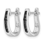 14k White Gold Black Diamond 3mm Hinged Hoop Earrings - Image 2